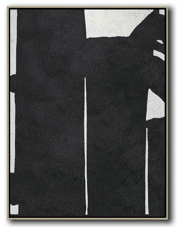 Extra Large Acrylic Painting On Canvas,Black And White Minimal Painting On Canvas - Handmade Acrylic Painting